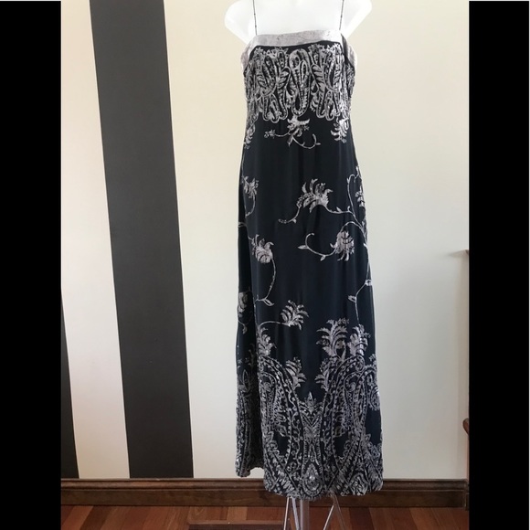 KAY UNGER Embellished Beaded Chiffon Velvet Dress - Picture 1 of 16